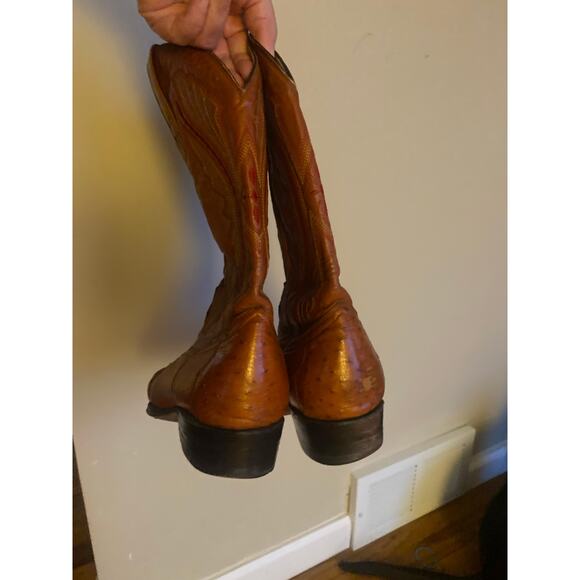Vtg custom exotic cowboy boots full quill ostrich accents stitch approx mens 9 main image 6